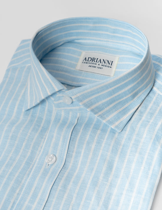 Camisa celeste-raya blanca