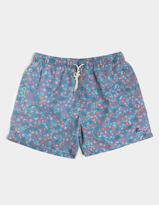 Bañador azul floral multicolor