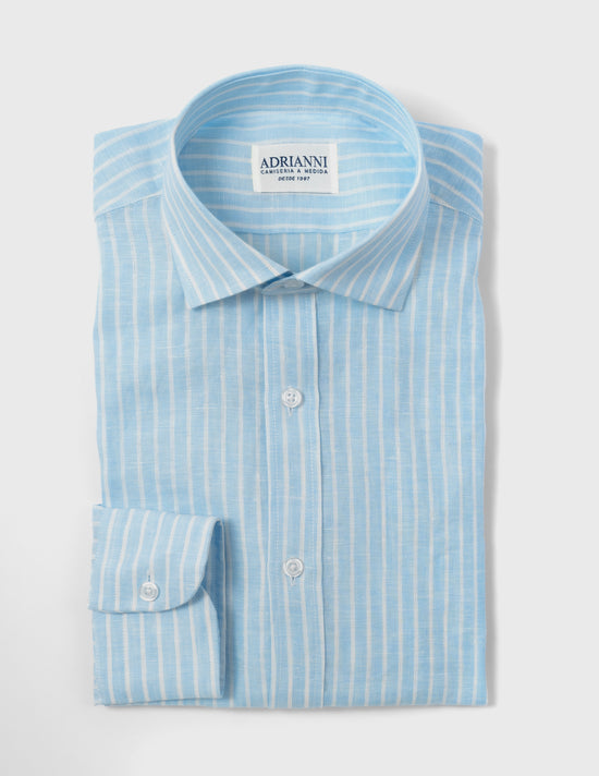 Camisa celeste-raya blanca